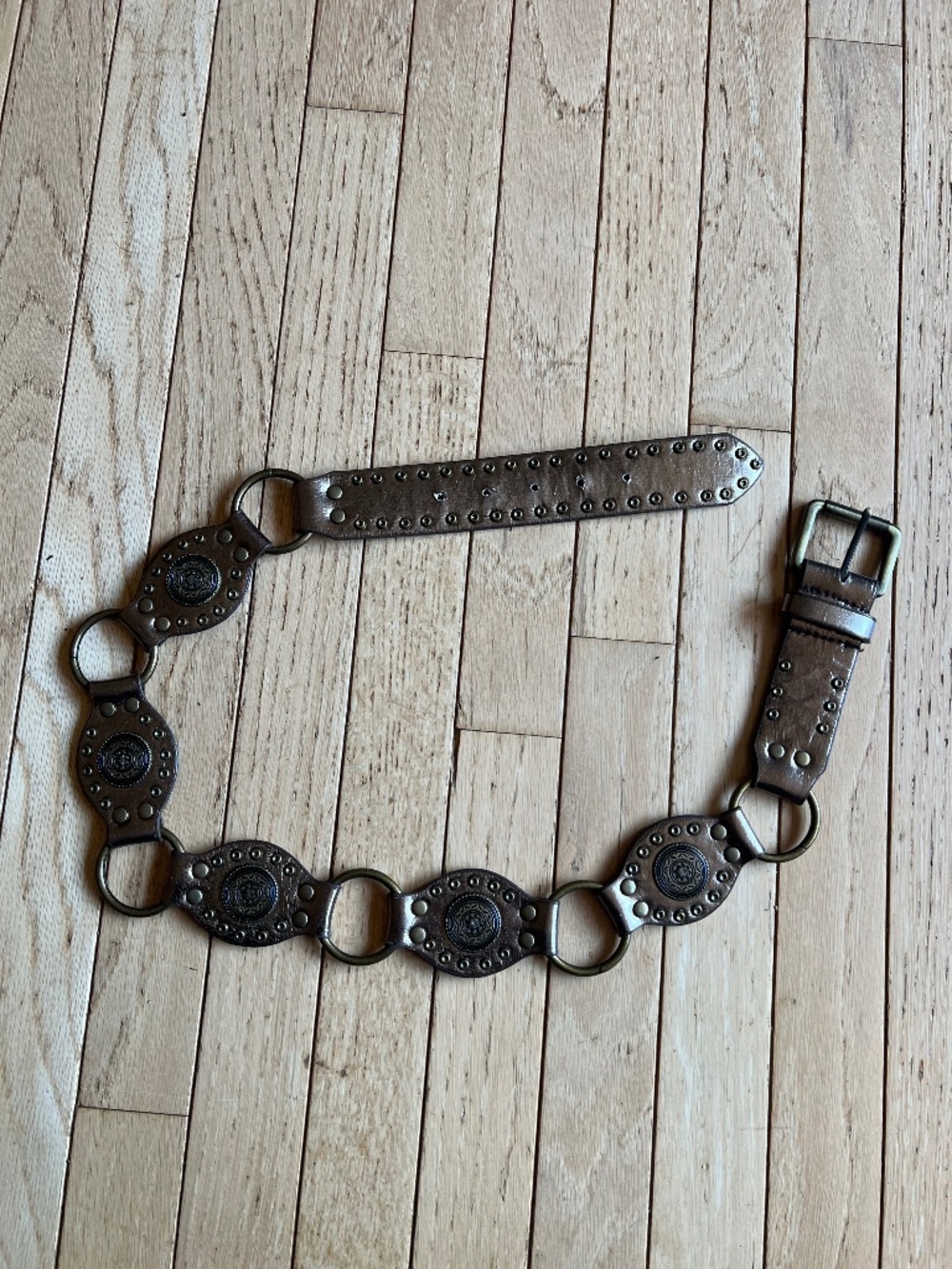Vintage Y2K Lake Shore Drive Concho Disc Belt - Brown Faux Leather Western Sm